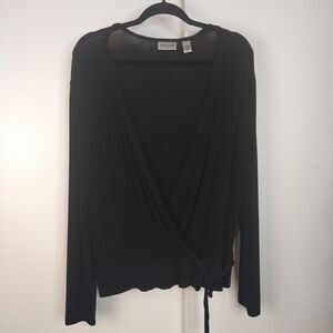 Chicos Travelers Slinky Long Sleeve Faux Wrap Blouse Top Womens Size 2/L Black